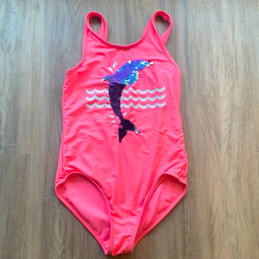GAP girls recycled sequin flippy dolphin bathing suit